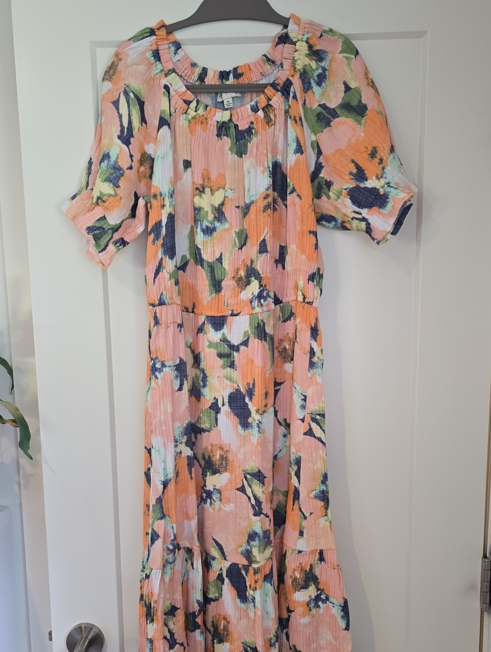 Wonderly Peach, Navy & Green Floral Pleated Maxi Dress